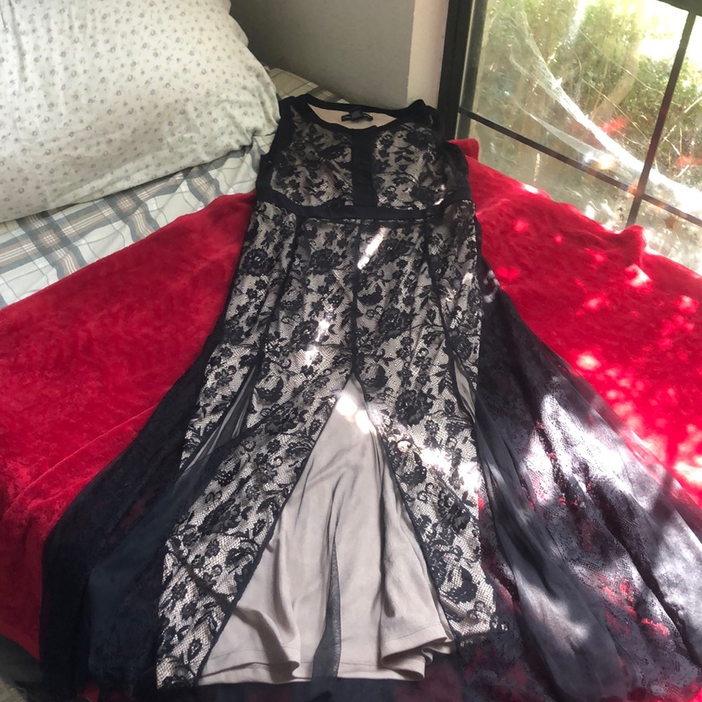 Black and cream lace formal dress